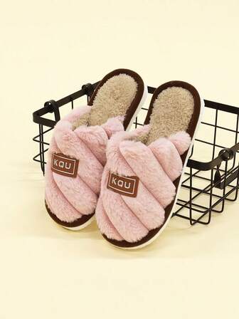 Damtofflor, Casual Home Diagonal Randig Bekväma Lätta Tofflor För Par, Tjocka Varma För Höst/Vinter