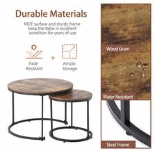 Set Of 2 Round Coffee Tables, Stackable Round Side Tables For Living Room, 2 Round End Tables - Brown + MDF - View 7