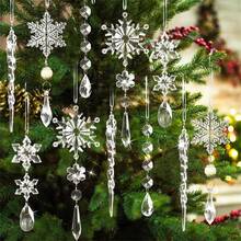 18-Piece Christmas Ornament Set, Christmas Tree Decorations, Crystal Christmas Ornaments, Hanging Acrylic Snowflakes And Icicles With Ribbon. - 藍色 - 查看 10