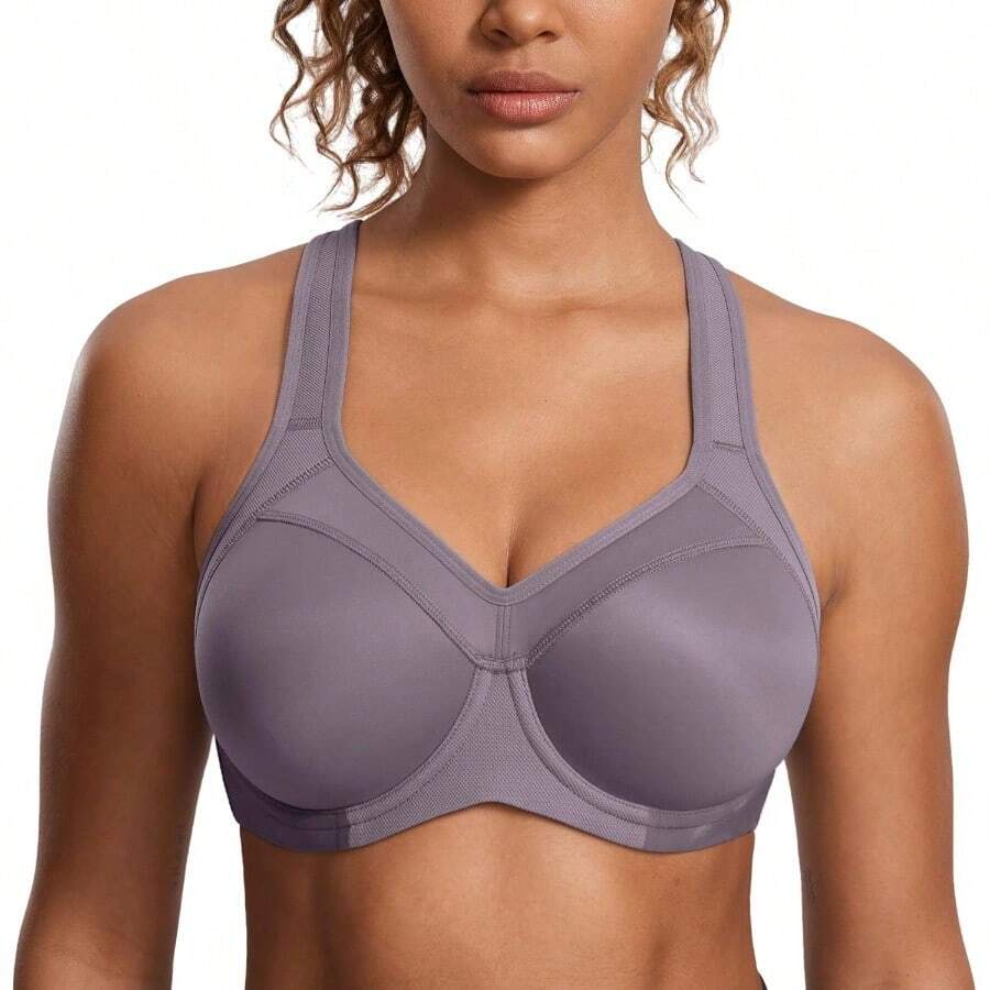 SYROKAN Women's Full Support High Impact Racerback Lightly Lined Underwire Sports Bra - 霧灰色 - 查看 1