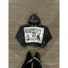 Men's High-Street Dark-Style Pants With Patchwork Embroidery Hoodie Design Relaxed-Fit Casual Pants Sweatshirt - 黑色上衣 - 查看 9