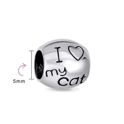 Pet Animal Lover Red Heart Saying Words I Love My Cat Dangle Charm Bead For Women For Teen .925 Sterling Silver Fit...