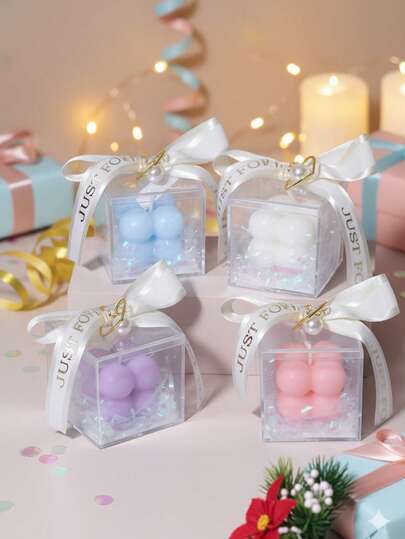 Small Scented Candle With Gift Box,Mini Cube Bubble Shaped Wax For Home Bedroom Wedding Festival Party Decoration Aesthetic Ornament Wax Candle,The Perfect Gift For Friends And Family During The Holidays, Christmas Gifts,Christmas Candles,Christmas Fragrance, New Year's Gift,Perfect For Birthday Parties, Christmas Decorations, New Year's Festive Displays, Living Rooms, Bedrooms, Kitchens, And Home Decor,Room Decor.