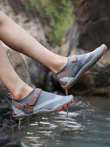 Kids' New Breathable Mesh Elastic Lightweight Non-Slip Hook And Loop Outdoor Hiking Beach Water Shoes - Grey - View 4