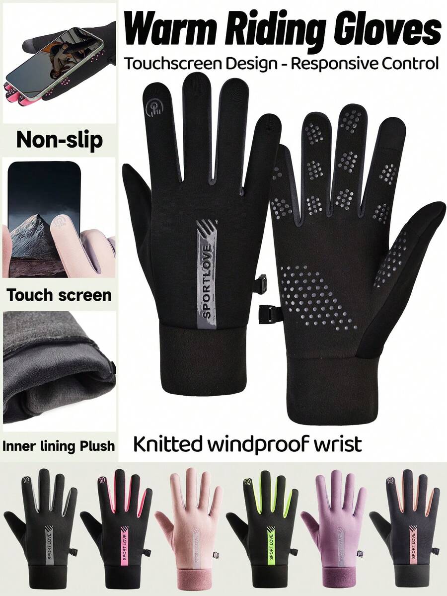 1 par de guantes deportivos de invierno para exteriores, cálidos para uso diario, ciclismo, senderismo, conducción, con puntas de los dedos para pantalla táctil, forro térmico, diseño de bloques de color para hombres y mujeres - Multicolor - Ver 1