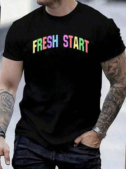 100% Cotton Start Inspirational Motivational Optimistic T-Shirt Street Hip-Hop Style Men's T-Shirt