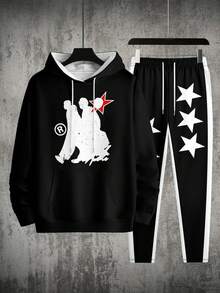 Men's Autumn/Winter Graphic Print Hoodie And Pants Set, Streetwear Fashion Casual Daily Wear - Multicolor - View 3