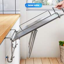 Estantería Plegable de Alta Resistencia para Baño - Organizador Colgante Sin Taladro, Almacenamiento en Acero Inoxidable para Cocina u Oficina, Diseño Elegante y Fácil Instalación, Soporte Montado en Puerta, Ideal para Espacios Pequeños - Plateado - Ver 5