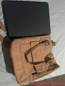 原创灯芯绒多口袋手提包/单肩包，简约多功能学生午餐包，大容量，拉链封口，休闲手提包，复古灯芯绒单肩包，大容量手提包，简约多功能学生背包，午餐包 - 彩色 - 查看 2