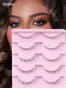 Ondine 自然下睫毛 5 对，单根，明日之尾 V 形透明细柄一体式假睫毛 - 黑色 - 查看 1