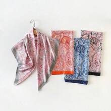 Classic Cashew Silk Scarf 90cm Headscarf; Printed Square Scarf, Printed Square Scarf, Silk Scarf, Smooth Fabric, Headscarf, Binding Bag, Decorative Silk Scarf And Scarf For Daily Use - D9359粉末 - 查看 4