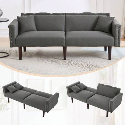 Sofa Bed With Bed Function, Adjustable Angle, Gold Legs, With Pillows And Side Storage Pockets