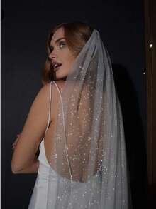 Shiny Bridal Veil, Sparkly Single-Layer Gold-Stamping Bridal Headpiece, Dreamy Starry Chiffon Veil, Suitable For Wedding, Evening Party, Waltz, Fairy Costume, Photography Fall Clothes For Women Valentine's Day Accessories - Coarse Glitter (no Falling Sequins) - View 14