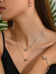 1 Set Women's Silver Exaggerated Sphere Design Necklace + Bracelet + Earrings Jewelry Set, Suitable For Daily Wear - Silver - View 2