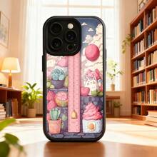 Cubierta de telefono con diseño de gato y cactus rosa para iPhone 14 Pro Max estuche protector con patrón de jardín encantador y regla decorativa ideal para amantes de los animales y plantas interiores Aplicable a teléfonos Apple y Galaxy - Burdeos - Ver 1