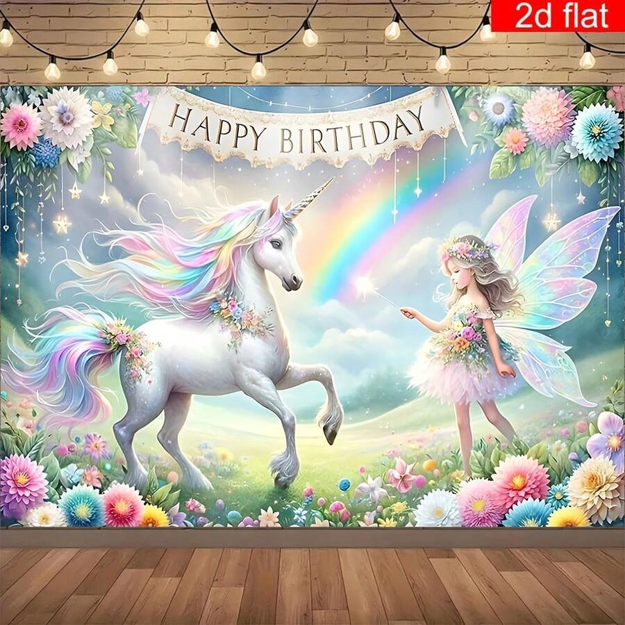1. Princess Unicorn Theme Birthday Party Decorations Banner, Unicorn Photo Backdrop, Home Decor, Party Decorations, Birthday Banner Decor, Photo Props, Birthday Cake Table Decor - Multicolor - View 1
