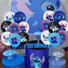 71件套蓝色史迪奇生日快乐气球套装，适用于家庭生日派对气球装饰、主题派对用品、母亲节和毕业典礼。