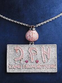 DUBSS 1 件镶钻“一无所有”主题男士保释金吊坠，5A 级立方氧化锆镀金嘻哈饰品 - 字母 - 查看 11