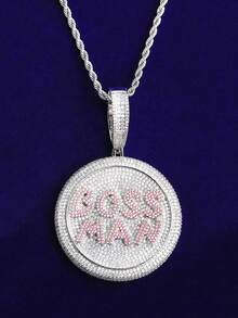 DUBSS 1 Piece Iced Out Boss Man Disc Necklace Pendant For Men 5A Cubic Zirconia Gold Plated Hip Hop Jewelry - Letter - View 10
