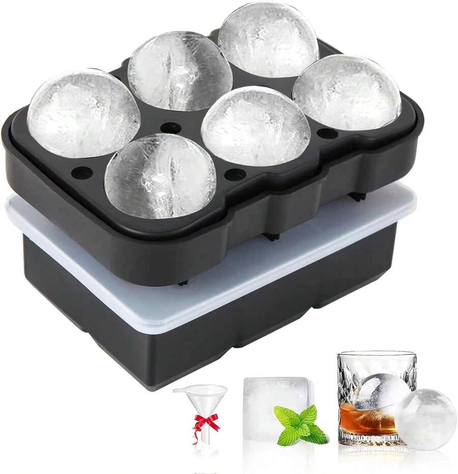 1pc 6 Grids Silicone Ice Cube & Ball Tray Set - DIY Ice Mold Maker For Whiskey, Cocktails, Kitchen & Bar - Festive Holiday Shapes For Christmas, Halloween, Easter, Valentine's Day, Ice Cube Tray Kitchen Kitchen Accessories Ice Cube Maker , Refrigerator Ice Cube Mold, Fits Tea, Coffee Back To School