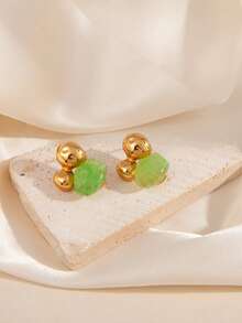 1 par de pendientes de bola de metal con zirconia ámbar de diseño simple y exquisito, con un sentido retro y exagerado, pendientes versátiles para otoño e invierno, esenciales para fiestas y fotografía callejera, accesorios de moda para mujeres de estilo europeo y americano