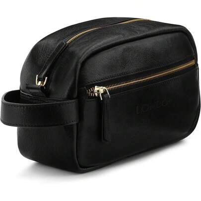Bolsa organizadora de viaje de cuero genuino, para maquillaje, afeitado, unisex