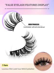 Asiteo 7对装浓密卡通湿润效果假睫毛，D卷俄式蓬松仿貂毛睫毛，Y2K浓密柔软长卷假睫毛 - 漫畫款濕睫毛 - 查看 5