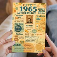 بطاقة تهنئة عيد ميلاد ذكرى 1965 السنة الستين مع مغلف (11سم * 16سم) - "تهانينا بعيد ميلادك الستين، تمنيات رجعية"، مشهد قديم مع أبرز محطات عام 1965، مثالية للعائلة والأصدقاء، مناسبة لاحتفالات عيد الميلاد الستين، بطاقة تهنئة عيد ميلاد | بطاقة رجعية 1965 | بطاقة ورقية