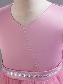 女童无袖长款公主裙，带大蝴蝶结，适合生日、T台、婚礼、派对、表演（请参考产品详情中的尺码表选择尺码）