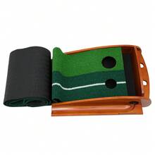 Indoor Golf Putting Practice Mat And Practice Equipment With Automatic Return Training Assistance, Putting Training Equipment With Aiming Line, Dual Hole Design - Wood+Green - View 10