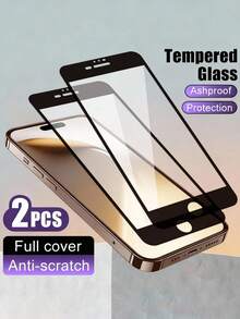 2 piezas Protector de pantalla de vidrio templado de alta definición y pantalla completa, compatible con modelos Apple 16 Pro Max, 15 Pro Max, 15 Pro, 14 Pro Max, 13, 12, 11 pulgadas, protector de pantalla de teléfono de alta definición y pantalla completa con marco negro - Negro - Ver 28