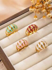 1 chiếc nhẫn thép không gỉ mạ vàng 18K, thiết kế xoắn, thời trang unisex, có các màu trắng, đỏ, xanh lá cây và hồng, thích hợp để đeo hàng ngày hoặc làm quà tặng. - Chiếc nhẫn vàng - Xem 2
