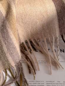 100% Wool Plaid Scarf, Versatile British Style Colorblock Warm Shawl Wrap, Winter - Mikag - View 5