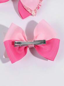 2pcs/Set Girls' Pink Satin Bow Hair Clips, Girls' Hair Accessories, Alligator Clips, Casual Sweet Cute Bow Hair Clips, Shiny Bow Hair Clips, Daily Hair Accessories - Multicolor - View 4