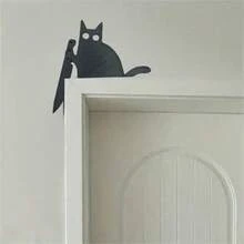 HELLOYOUNG Décoration murale classique en forme de chat noir - Silhouette rétro 2D avec couteau, décoration d'Halloween et de toute l'année pour la maison, le salon, la chambre à coucher, le dessus de la porte - Sans électricité nécessaire, facile à accrocher, accent de chambre à coucher, design fantaisiste, ornement, ornement de couteau, décorateurs d'intérieur, décoration d'Halloween 2D plate, décoration d'automne, décoration de pièce