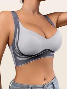 Light Chest Support Binder Bra, Soft Support Seamless And Lightweight, Breast Shaping Push Up With Side Support For Large Breasts, Elegant And Comfortable - Dusty Blue - View 6