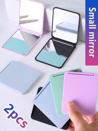 Espejo de maquillaje plegable de doble cara, espejo compacto portátil de bolsillo pequeño y cuadrado, espejo de maquillaje compacto y plegable, espejo de bolsillo cuadrado portátil de doble cara para estudiantes, niñas, mujeres, regalo de viaje en 4 colores, regalo del Día de la Madre, regalo para mamá, regalo para la madre, de vuelta a la escuela