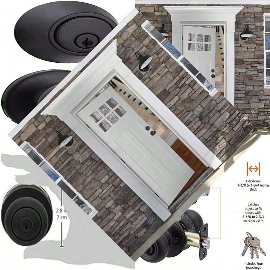 Basics Exterior Door Knob For Coastal Area With Keyed Lock And Deadbolt, Matte Black