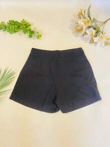 FANNY MODAS Fashion Short Skirt, Simple Zipper, Pocket, Button, Beach - Black - View 3