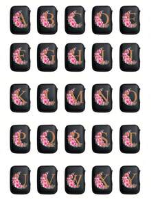 1 Stück Blumen A-Z Buchstaben PU Leder Aufbewahrungsbox, Kartenhalter, Ausweis/Namenskarten Organizer, geeignet für Reisen, Digitalzubehör, Kopfhörertasche - Verschiedenfarbig - Übersicht 5