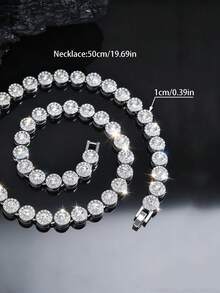 1 pieza Collar de cadena unisex de estilo hip hop con un brillante círculo de rhinestones, joyería elegante para fiestas, uso diario, excelente regalo de Año Nuevo, resalta el atuendo - redondo - Ver 11