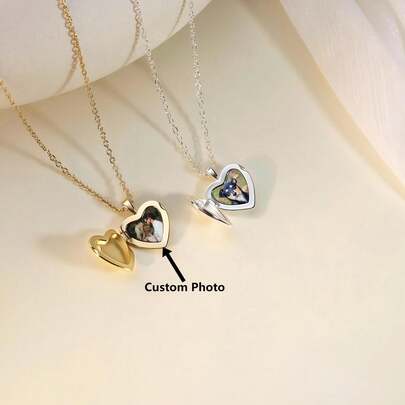 Custom Personalized Heart Locket Necklace With Photo,Initial Heart Photo Locket Necklace,Custom Photo Locket,Best Friend Gift,Gift For Mom,Keepsake