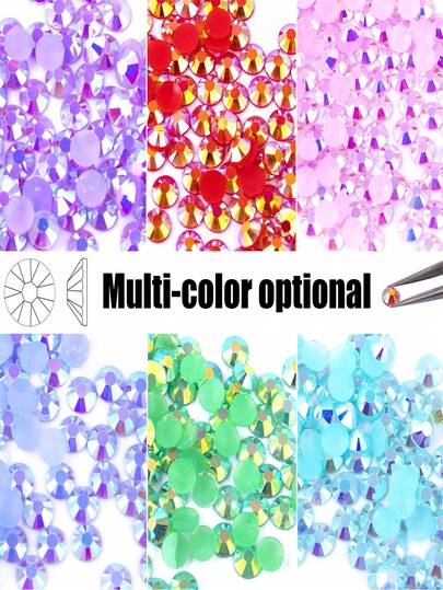 500pcs Shiny Solid Color Candy Resin Flat Bottom Rhinestones DIY Nail Art Decoration, Phone Case Accessories Nails