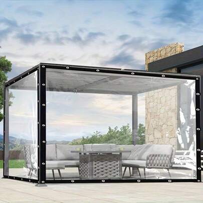 Full Coverage Against Rain And Wind! Transparent Tarpaulin With Sealing Rings, Easy To Install And Fix With A Single Pull. Suitable For Porches, Patios, And Gardens. Waterproof, Durable, And UV-Protected, A Must-Have For Outdoor Leisure!