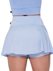 Women's High-Waisted Ruffled Short Skirt For Fitness, Gym, And Sports In Spandex - 淺藍色 - 查看 2