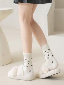 5双装女士加厚船袜，保暖隔热内衬，带数字图案，冬季舒适袜 - 彩色 - 查看 10