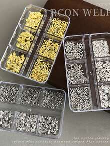 6格盒装金银日式迷你蝴蝶结金属铆钉美甲装饰小蝴蝶结配细金属水钻简约3D多功能美甲饰品Y2K金属美甲配件美甲沙龙艺术装饰美甲闪光金属钻石美甲宝石美甲用品美甲饰品假指甲装饰配件 - 彩色 - 查看 3