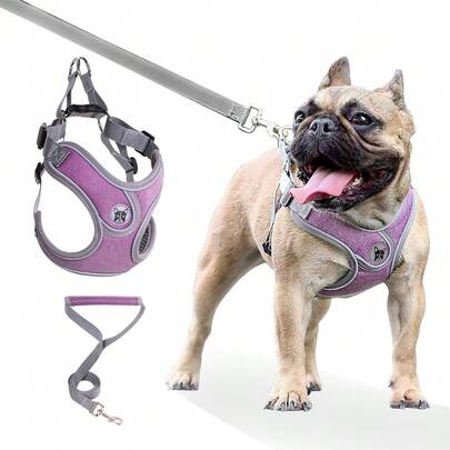Dog Harness With Leash Set, No Pull No Choke Reflective Dog Harness Vest For Small Medium Dogs , Adjustable And Padded