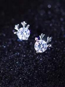 1 Pair Cute Cubic Zirconia Stud Earrings For Women For Wedding Engagement Anniversary Party Jewelry Christmas Day Gift - 1# - View 3