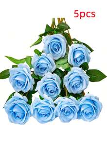 1支/5支/10支/12支/20支 20英寸蓝色仿真玫瑰，高端仿真玫瑰，适用于家居装饰、房间装饰、餐桌装饰、婚礼装饰、新娘捧花、腕花、插花材料 - 淺藍色 - 查看 11